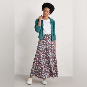 New Seasalt Cornwall Rose Maxi Skirt Flowery Painting Jersey Pull On Prairie
